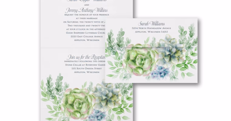 Enchanted Succulent Watercolor Seal-n-Send Wedding Invitation